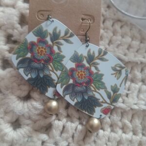 Floral Enamel Earrings with Gold Beads